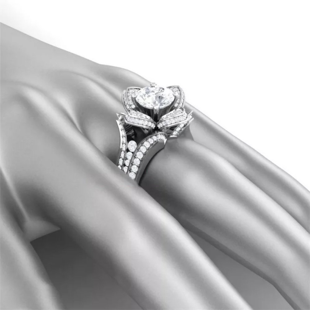 ❤Fashionable 925 Silver Plated Rose Flower Shaped CZ Ring, MARR9405 - Picture 3 of 3